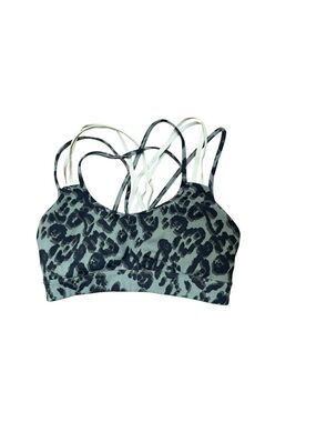 Victoria Sport Leopard Print Strappy Sports Bra Gray Green Athletic Workout Yoga